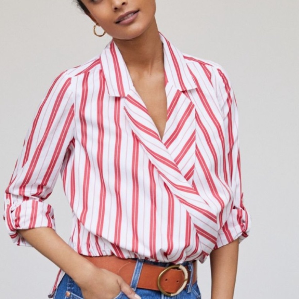 Anthro Stripped Blouse -Surplice Blouse
